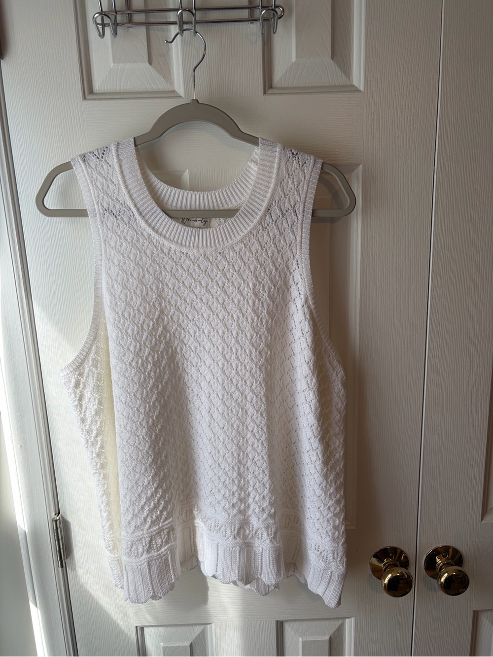Sleeveless Open Knit Tank Top - White
